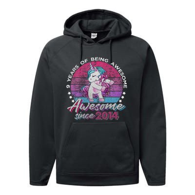 9 Years Old Flossing Unicorn Gifts 9th Birthday Party Performance Fleece Hoodie