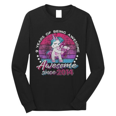 9 Years Old Flossing Unicorn Gifts 9th Birthday Party Long Sleeve Shirt