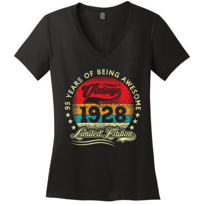 95 Year Old Gifts Vintage 1928 Limited Edition 95th Birthday Women's V-Neck T-Shirt