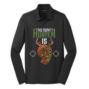 9 Year Old Hunting 9th Birthday Party Deer Hunter Silk Touch Performance Long Sleeve Polo