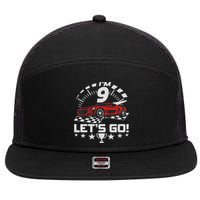 9 Year Old Race Car 9th Birthday Racing Racecar 7 Panel Mesh Trucker Snapback Hat