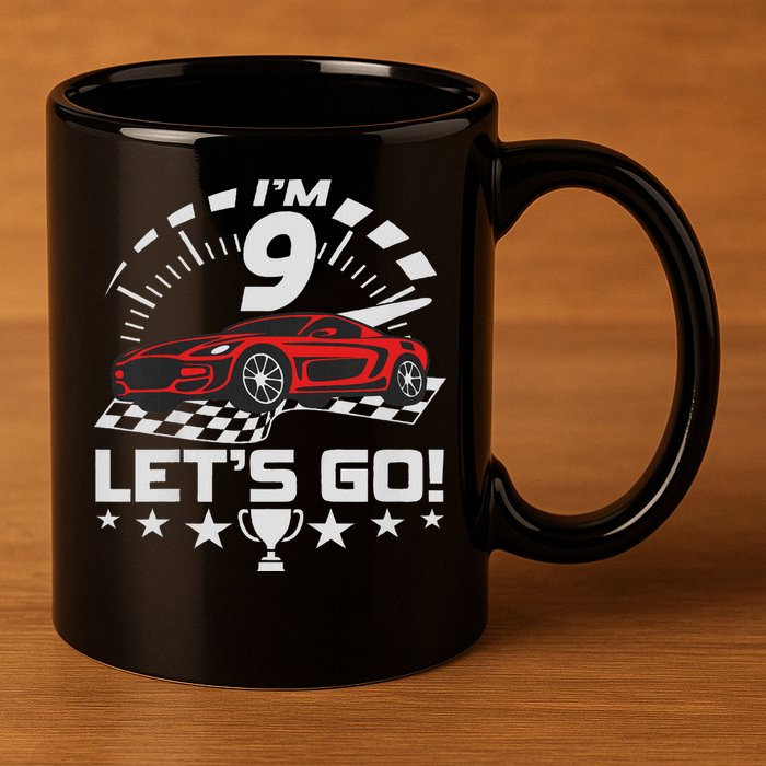 9 Year Old Race Car 9th Birthday Racing Racecar 11oz C Handle Ceramic Mug