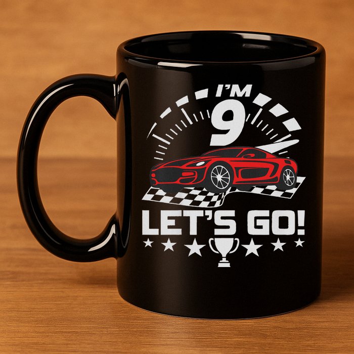 9 Year Old Race Car 9th Birthday Racing Racecar 11oz C Handle Ceramic Mug