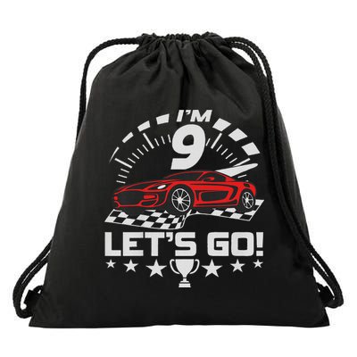 9 Year Old Race Car 9th Birthday Racing Racecar Drawstring Bag