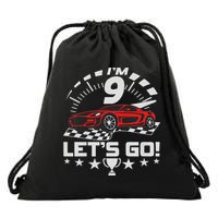 9 Year Old Race Car 9th Birthday Racing Racecar Drawstring Bag
