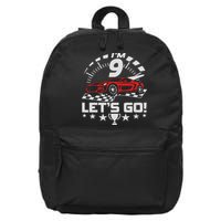 9 Year Old Race Car 9th Birthday Racing Racecar 16 in Basic Backpack