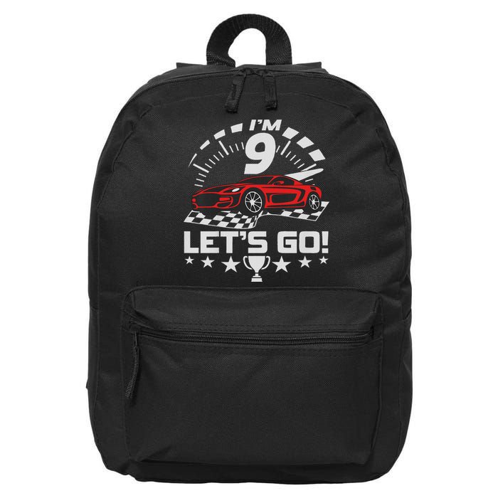 9 Year Old Race Car 9th Birthday Racing Racecar 16 in Basic Backpack