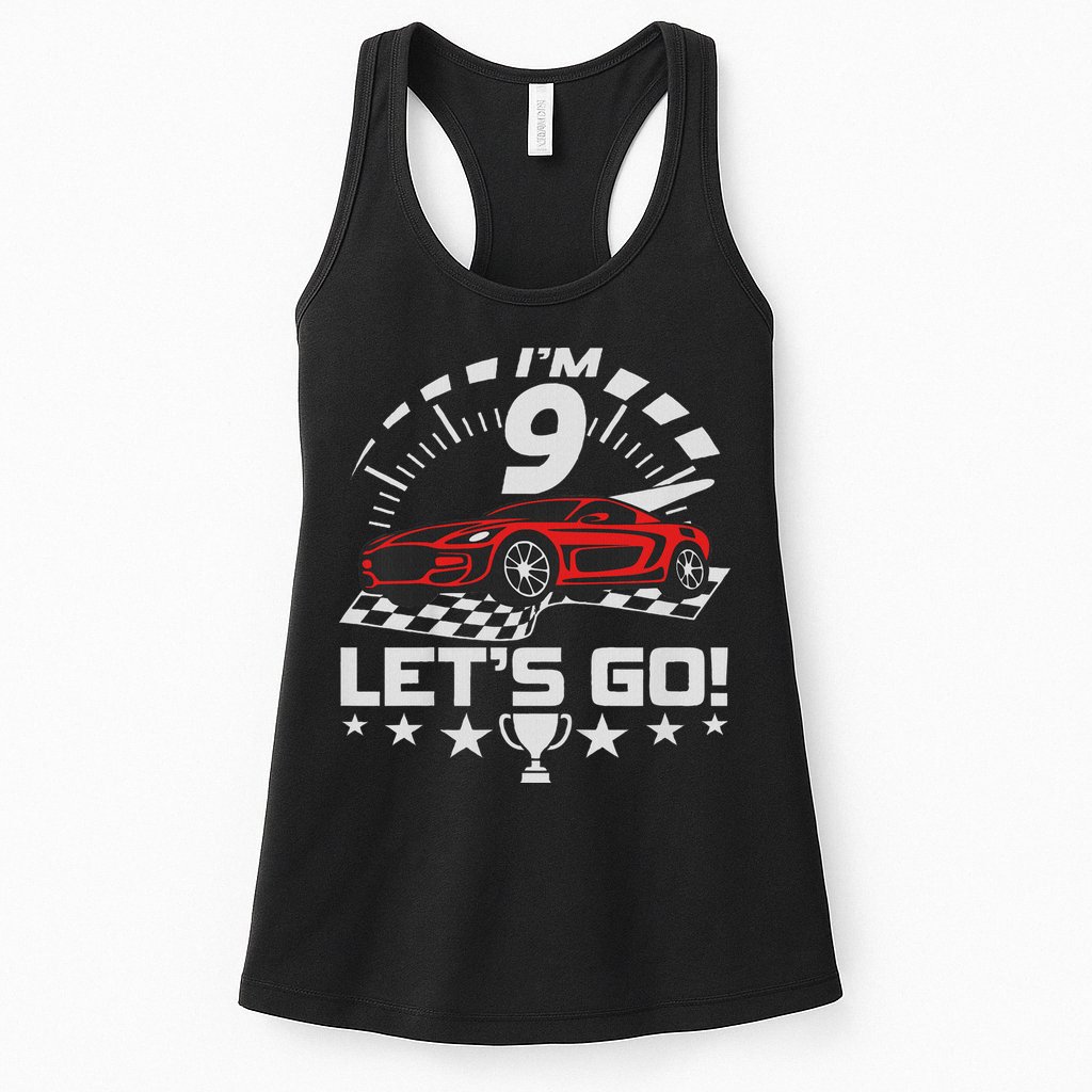 9 Year Old Race Car 9th Birthday Racing Racecar Womens Tank Top