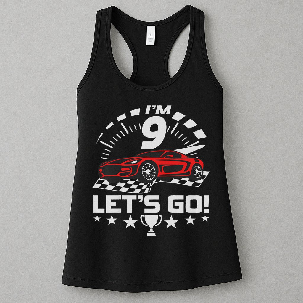 9 Year Old Race Car 9th Birthday Racing Racecar Womens Tank Top