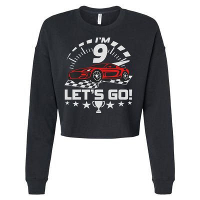9 Year Old Race Car 9th Birthday Racing Racecar Cropped Pullover Crew