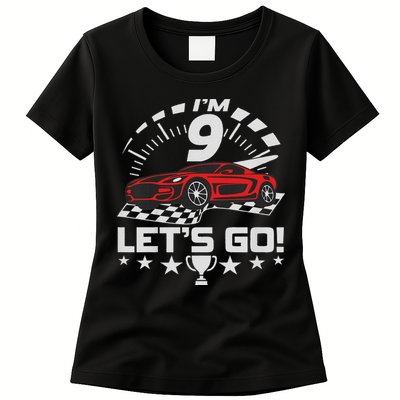 9 Year Old Race Car 9th Birthday Racing Racecar Womens T-Shirt