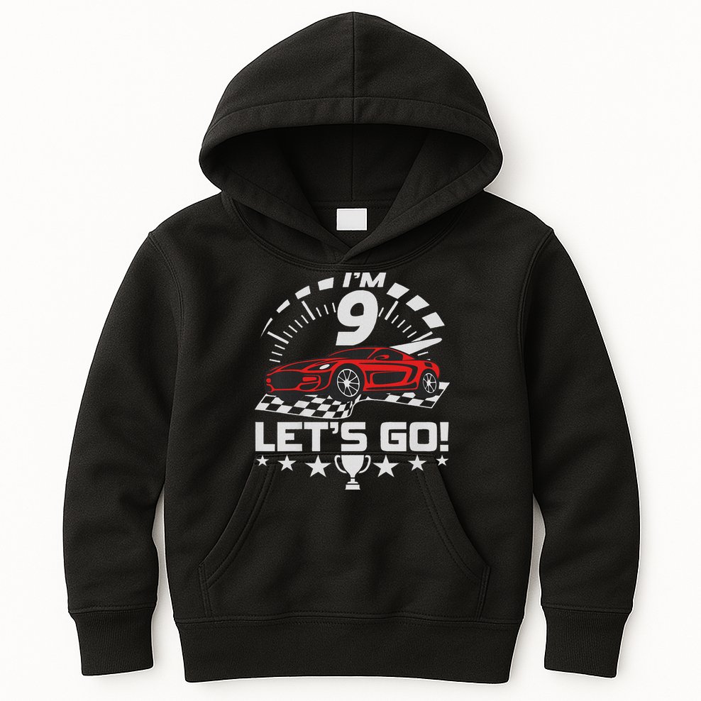 9 Year Old Race Car 9th Birthday Racing Racecar Kids Hoodie