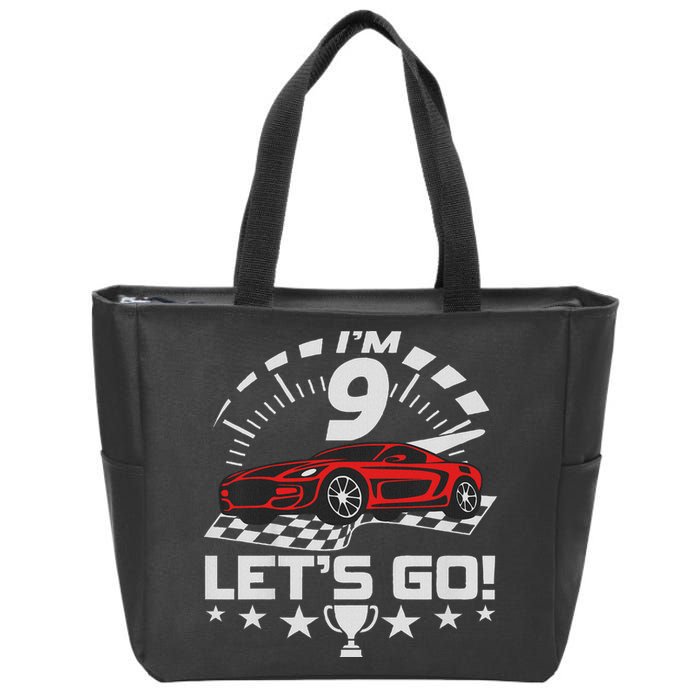 9 Year Old Race Car 9th Birthday Racing Racecar Zip Tote Bag