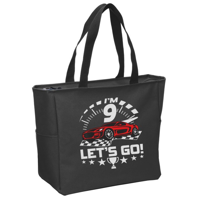 9 Year Old Race Car 9th Birthday Racing Racecar Zip Tote Bag