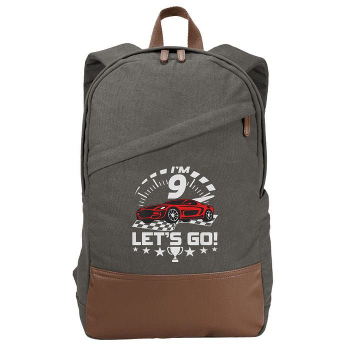 9 Year Old Race Car 9th Birthday Racing Racecar Cotton Canvas Backpack