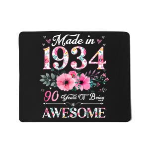 90 Year Old Made In 1934 Floral 90th Birthday Women Mousepad