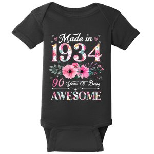 90 Year Old Made In 1934 Floral 90th Birthday Women Baby Bodysuit