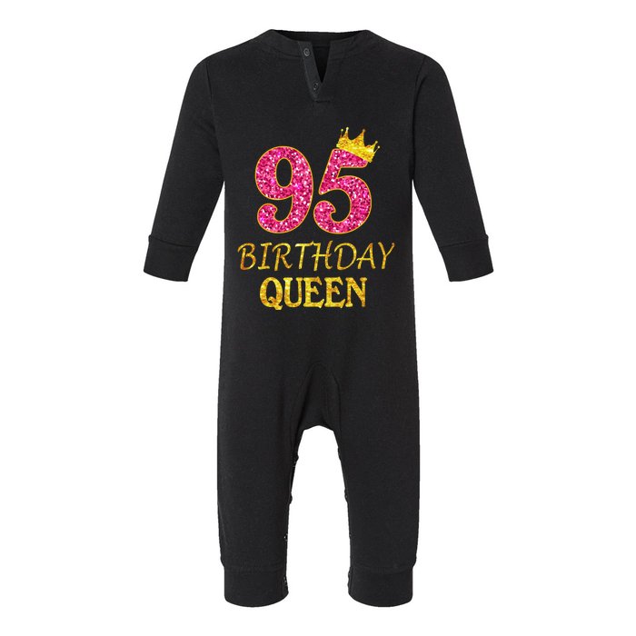 95 Years Old Birthday Queen Girl Shirt 95th Birthday Pink Infant Fleece One Piece