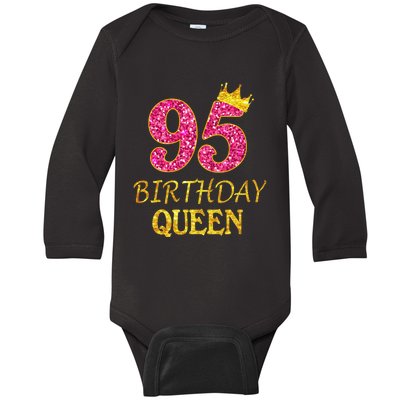 95 Years Old Birthday Queen Girl Shirt 95th Birthday Pink Baby Long Sleeve Bodysuit