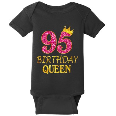 95 Years Old Birthday Queen Girl Shirt 95th Birthday Pink Baby Bodysuit