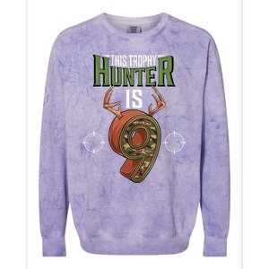 9 Year Old Hunting 9th Birthday Party Deer Hunter Colorblast Crewneck Sweatshirt