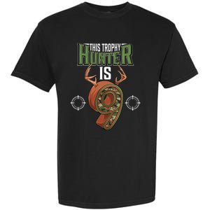 9 Year Old Hunting 9th Birthday Party Deer Hunter Garment-Dyed Heavyweight T-Shirt