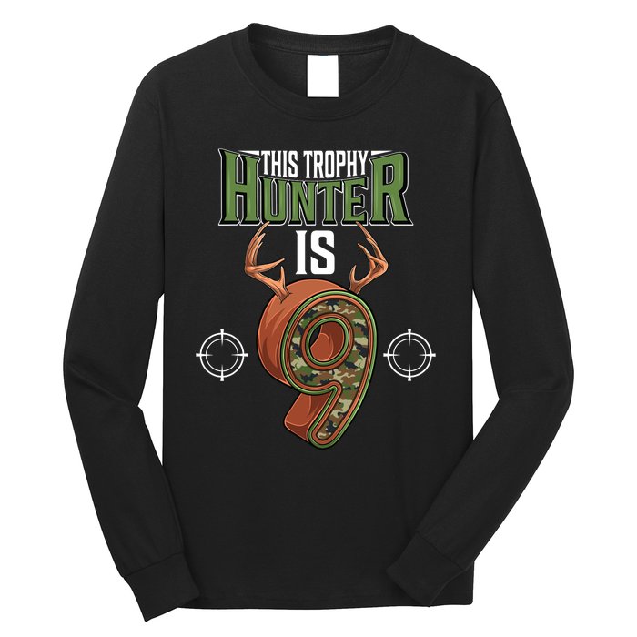 9 Year Old Hunting 9th Birthday Party Deer Hunter Long Sleeve Shirt