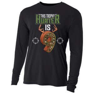 9 Year Old Hunting 9th Birthday Party Deer Hunter Cooling Performance Long Sleeve Crew