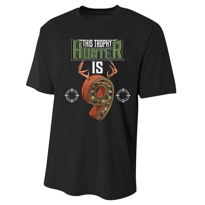 9 Year Old Hunting 9th Birthday Party Deer Hunter Performance Sprint T-Shirt