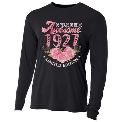 95 Year Old Pink Vintage 1927 bday gift 95th Birthday Wo Cooling Performance Long Sleeve Crew