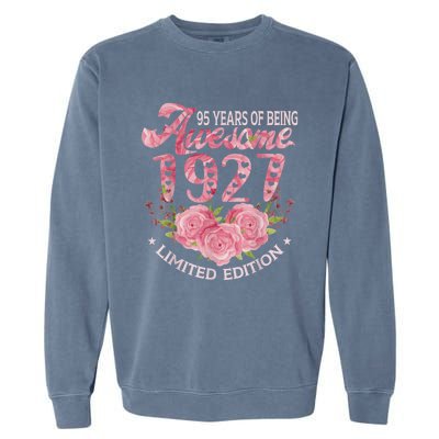 95 Year Old Pink Vintage 1927 bday gift 95th Birthday Wo Garment-Dyed Sweatshirt