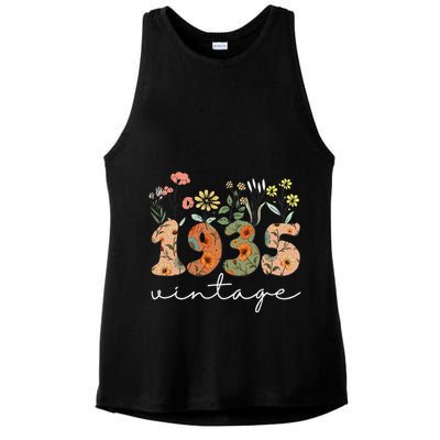 90 Years Old Vintage 1935 90th Birthday Wildflower Gift Ladies PosiCharge Tri-Blend Wicking Tank