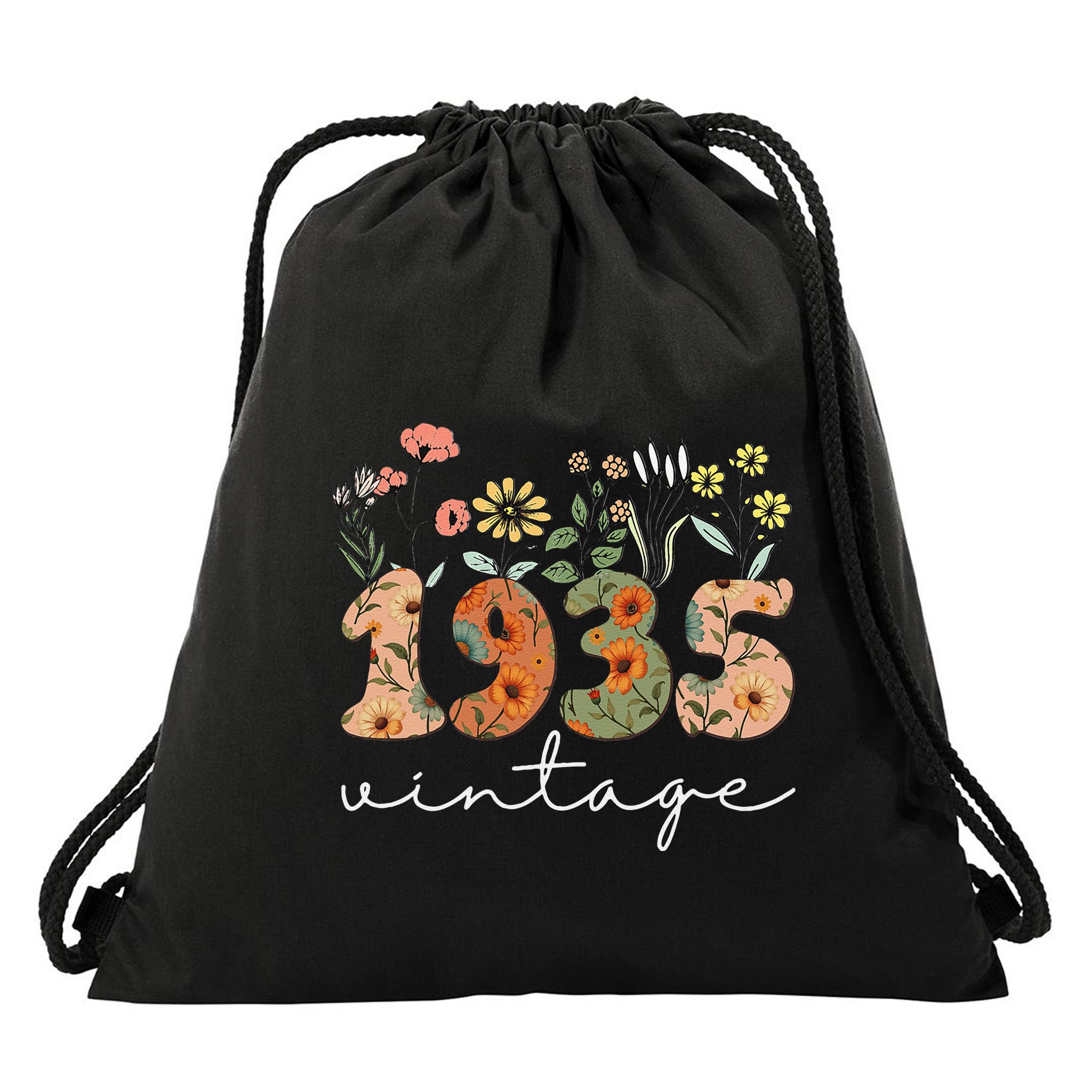90 Years Old Vintage 1935 90th Birthday Wildflower Gift Drawstring Bag