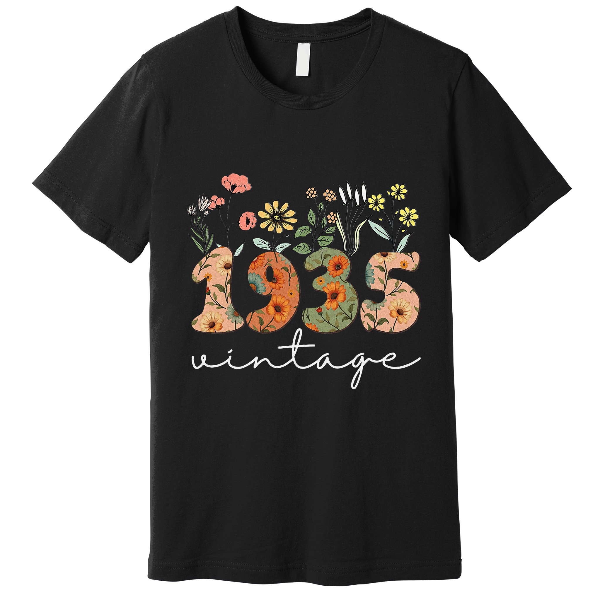 90 Years Old Vintage 1935 90th Birthday Wildflower Gift Premium T-Shirt