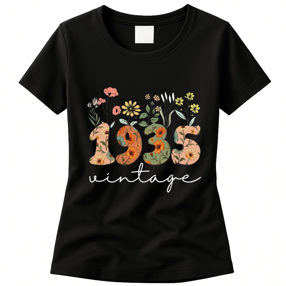 90 Years Old Vintage 1935 90th Birthday Wildflower Gift Womens T-Shirt