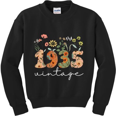90 Years Old Vintage 1935 90th Birthday Wildflower Gift Kids Sweatshirt