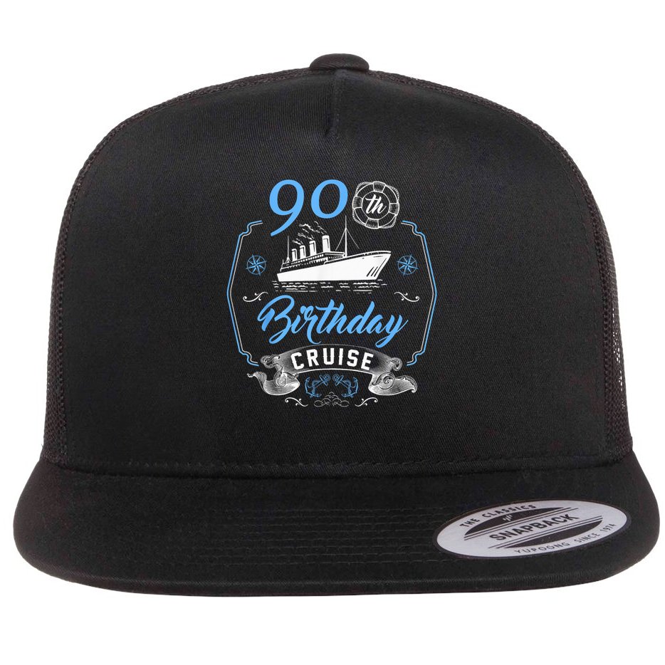 90 Year Old B-Day Funny 90th Birthday Cruise Group Friends Flat Bill Trucker Hat