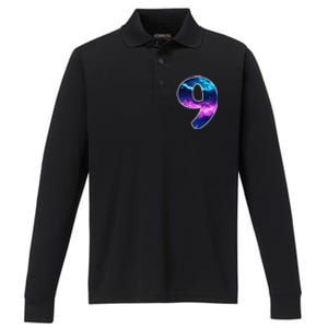 9 Years Old Birthday  Astronaut Gifts Space 9th B-Day Performance Long Sleeve Polo