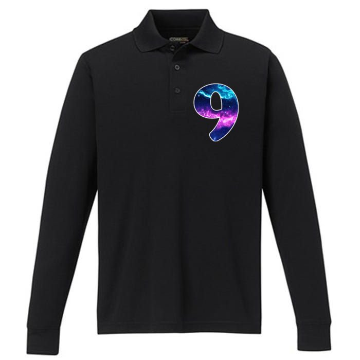 9 Years Old Birthday  Astronaut Gifts Space 9th B-Day Performance Long Sleeve Polo