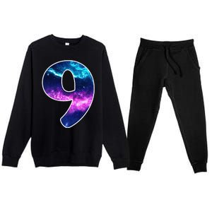 9 Years Old Birthday  Astronaut Gifts Space 9th B-Day Premium Crewneck Sweatsuit Set