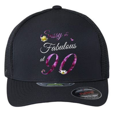 90 Year Old Sassy & Fabulous Floral 1935 90th Birthday Flexfit Unipanel Trucker Cap