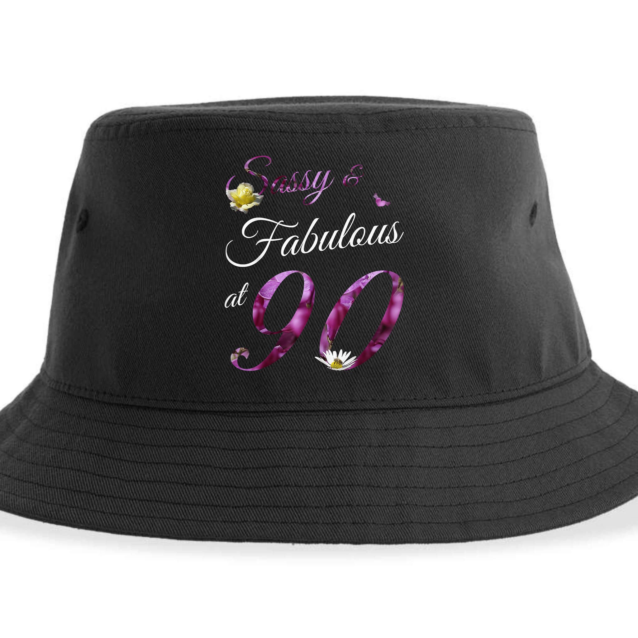 90 Year Old Sassy & Fabulous Floral 1935 90th Birthday Sustainable Bucket Hat