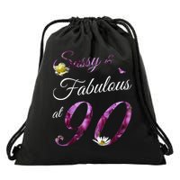 90 Year Old Sassy & Fabulous Floral 1935 90th Birthday Drawstring Bag