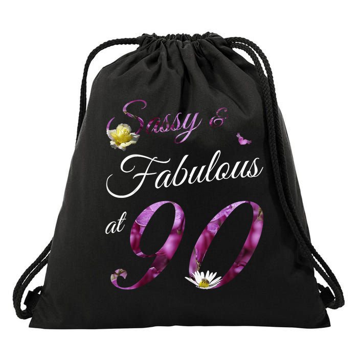 90 Year Old Sassy & Fabulous Floral 1935 90th Birthday Drawstring Bag
