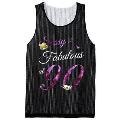 90 Year Old Sassy & Fabulous Floral 1935 90th Birthday Mesh Reversible Basketball Jersey Tank