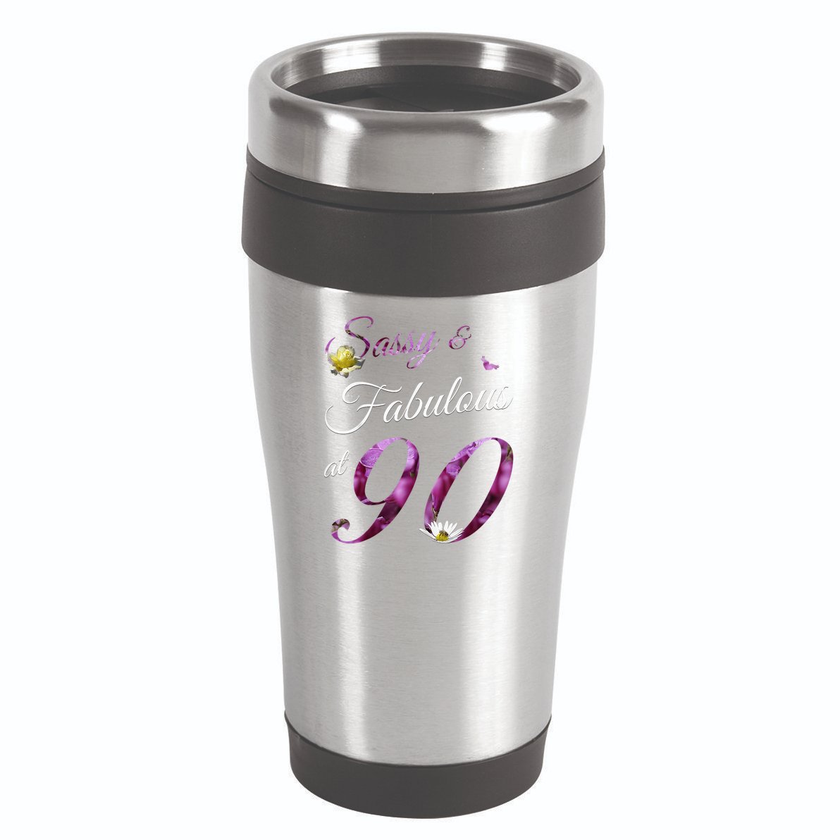 90 Year Old Sassy & Fabulous Floral 1935 90th Birthday 16oz Travel Tumbler