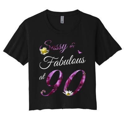 90 Year Old Sassy & Fabulous Floral 1935 90th Birthday Women's Crop Top Tee