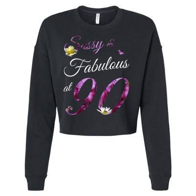 90 Year Old Sassy & Fabulous Floral 1935 90th Birthday Cropped Pullover Crew