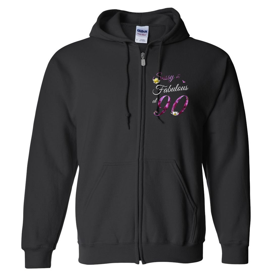90 Year Old Sassy & Fabulous Floral 1935 90th Birthday Full Zip Hoodie