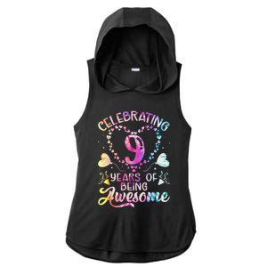 9 Years of Being Awesome 9 Years Old 9th Birthday Tie Dye Ladies PosiCharge Tri-Blend Wicking Draft Hoodie Tank